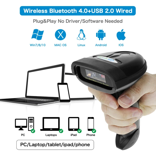 Lecteur code-barre  1D/2D sans fil Bluetooth